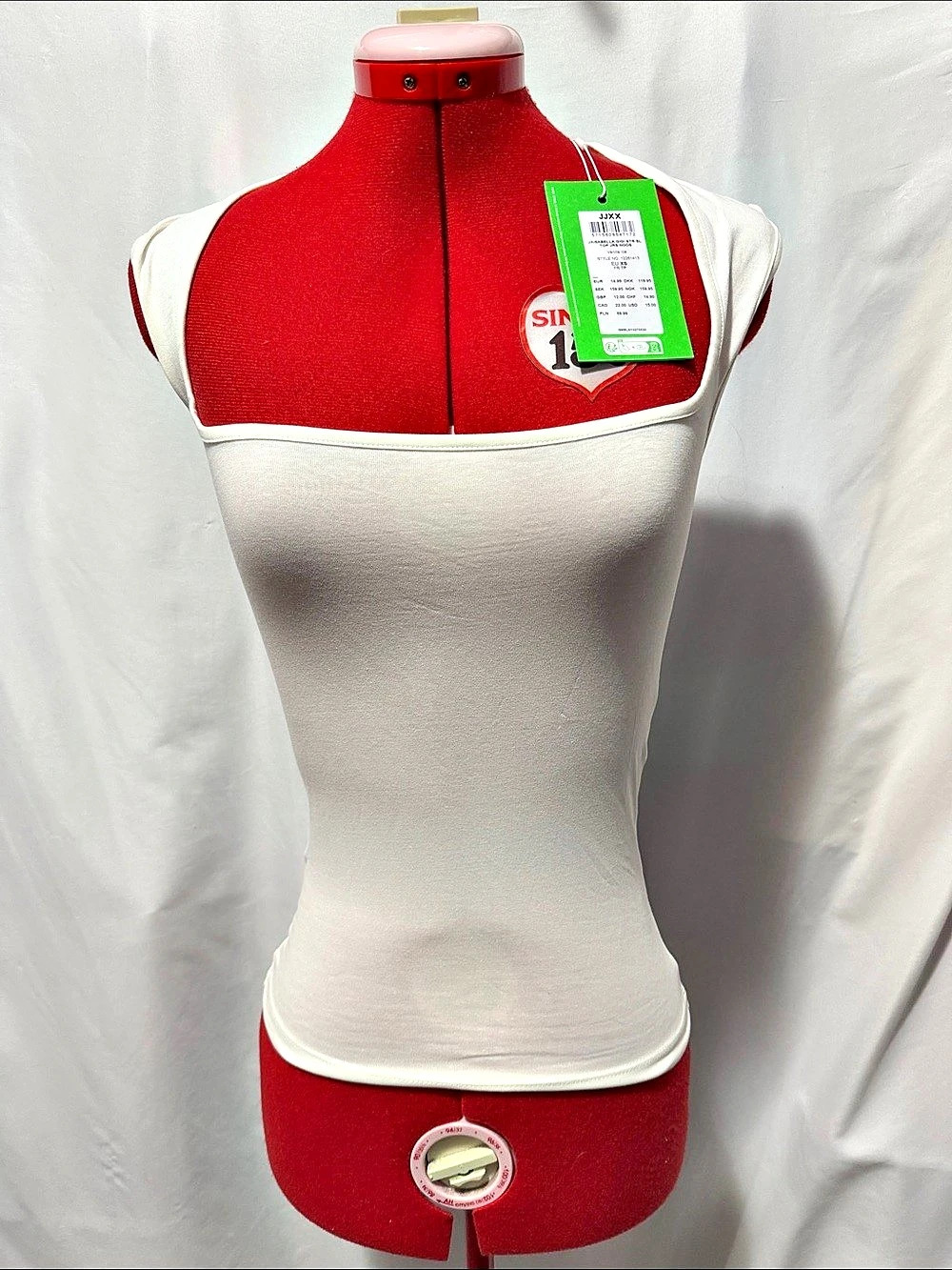 JJXX JXISABELLA GIGI STR White & Red Fitted Top Size XS NWT